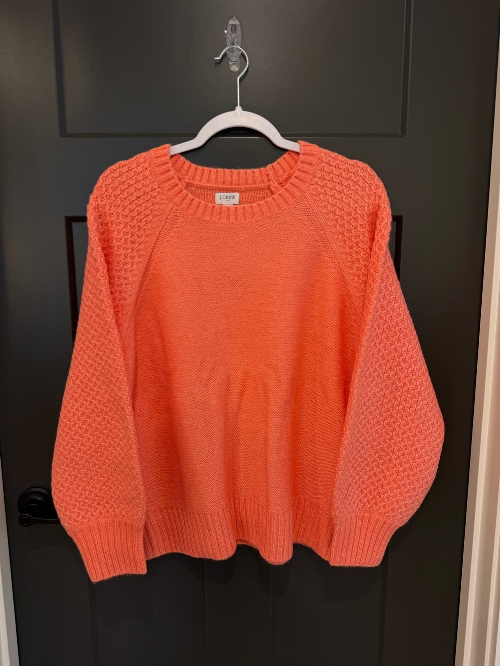 NWT J.Crew Coral Orange Textured-Sleeve Crewneck Sweater – XXL